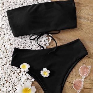 Lace-Up Back Bandeau Bikini Swimsuit